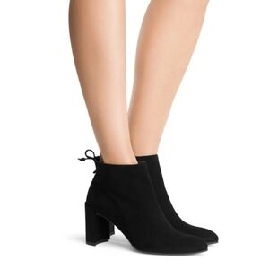 Stuart Weitzman Lofty Lace Up Black Suede Block Heels Ankle Boots Size 8